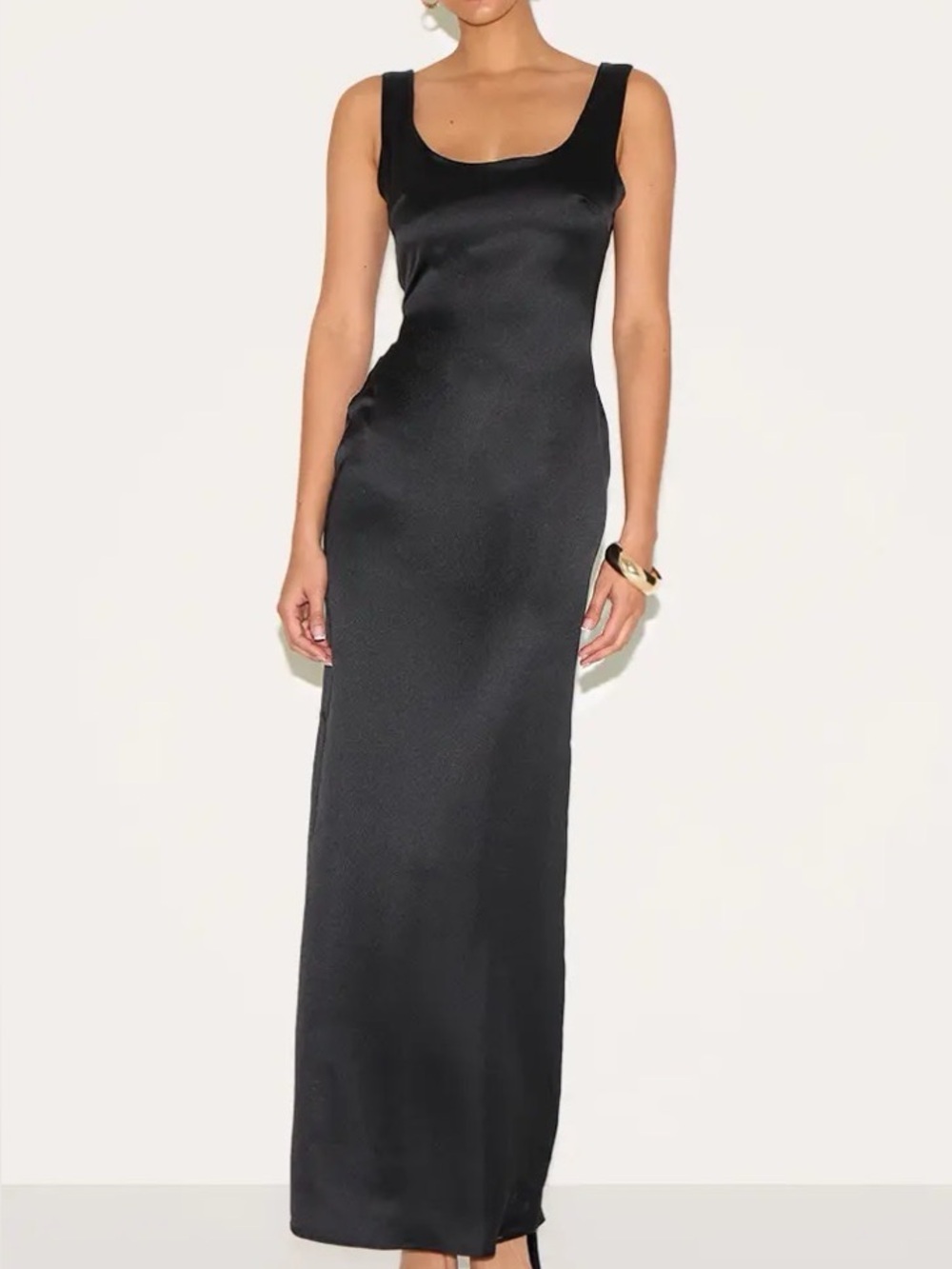 PRETTYLITTLETHING‎ Black Satin Scoop Neck Wedding Guest Formal Midi Dress Sz 0